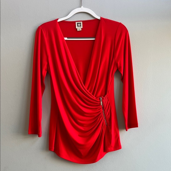 Anne Klein Vibrant Red Drape Blouse - Picture 1 of 2